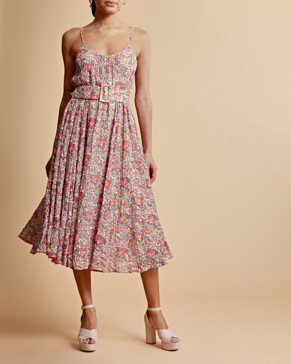 BYTIMO OF NORWAY - 2330668 100% VISCOSE SEQUIN BEADED BELTED DRESS
