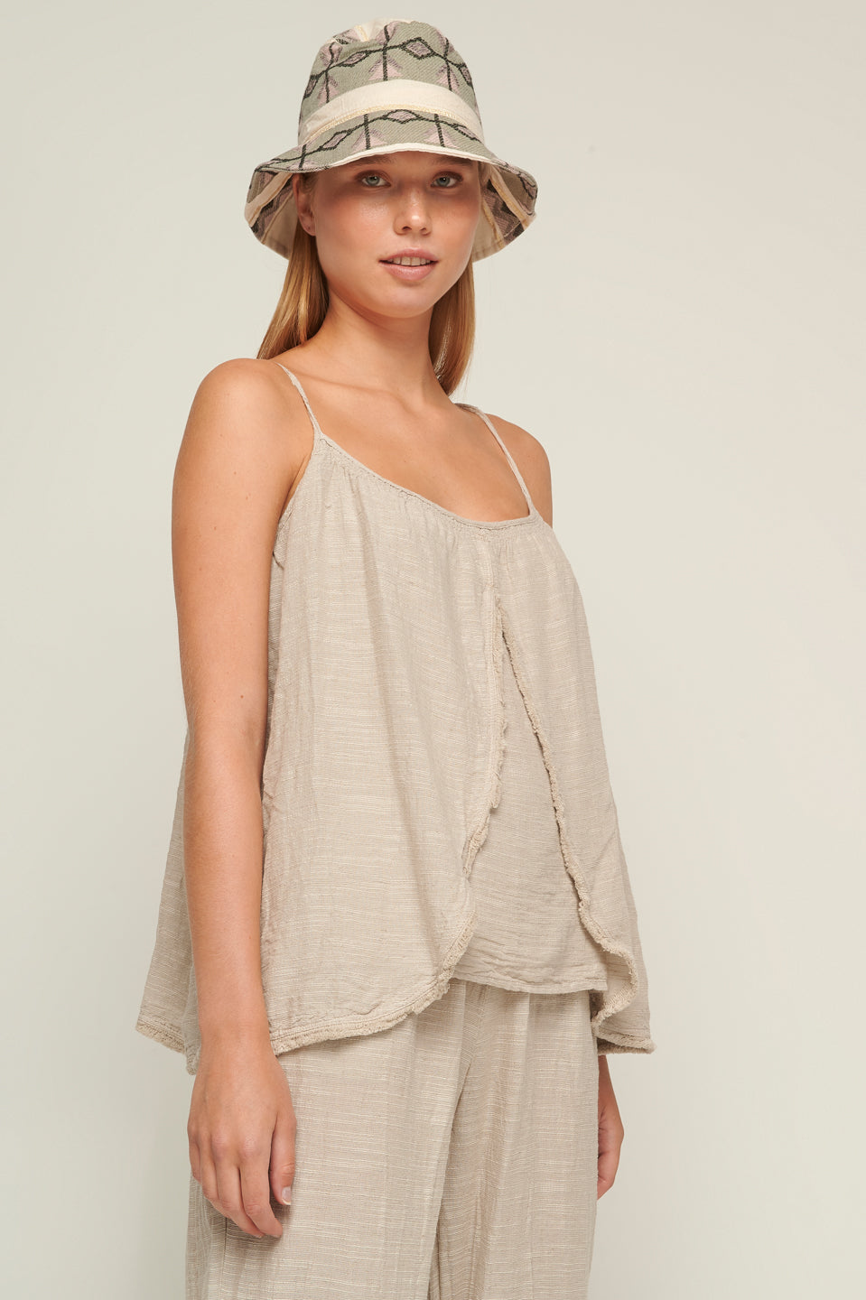 PEARL & CAVIAR OF GREECE - SAMPLE S/M - S22P1078 LINEN COTTON VISCOSE TOP