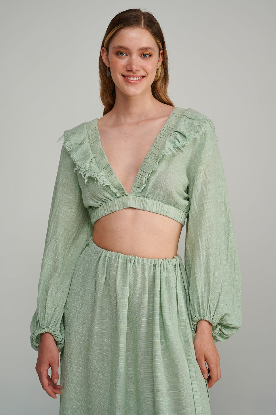 PEARL & CAVIAR OF GREECE - SAMPLE S/M - S23P6008 - LINEN COTTON TENCEL CROP TOP