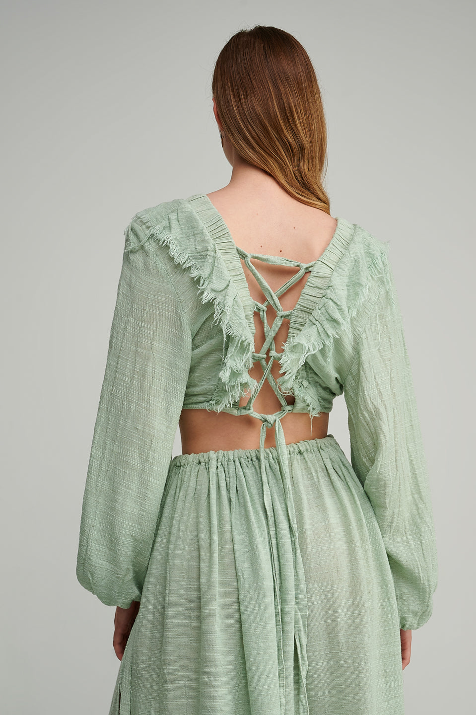 PEARL & CAVIAR OF GREECE - SAMPLE S/M - S23P6008 - LINEN COTTON TENCEL CROP TOP