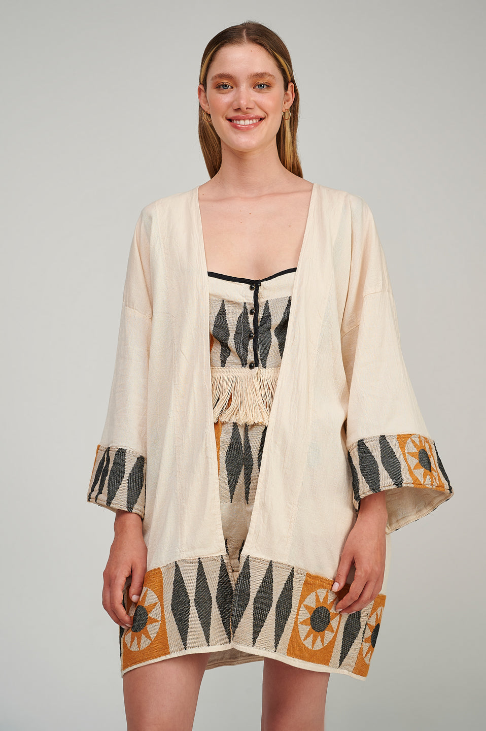 PEARL & CAVIAR OF GREECE - SAMPLE S/M - S23P6193 - COTTON EMBORIDERED KIMONO