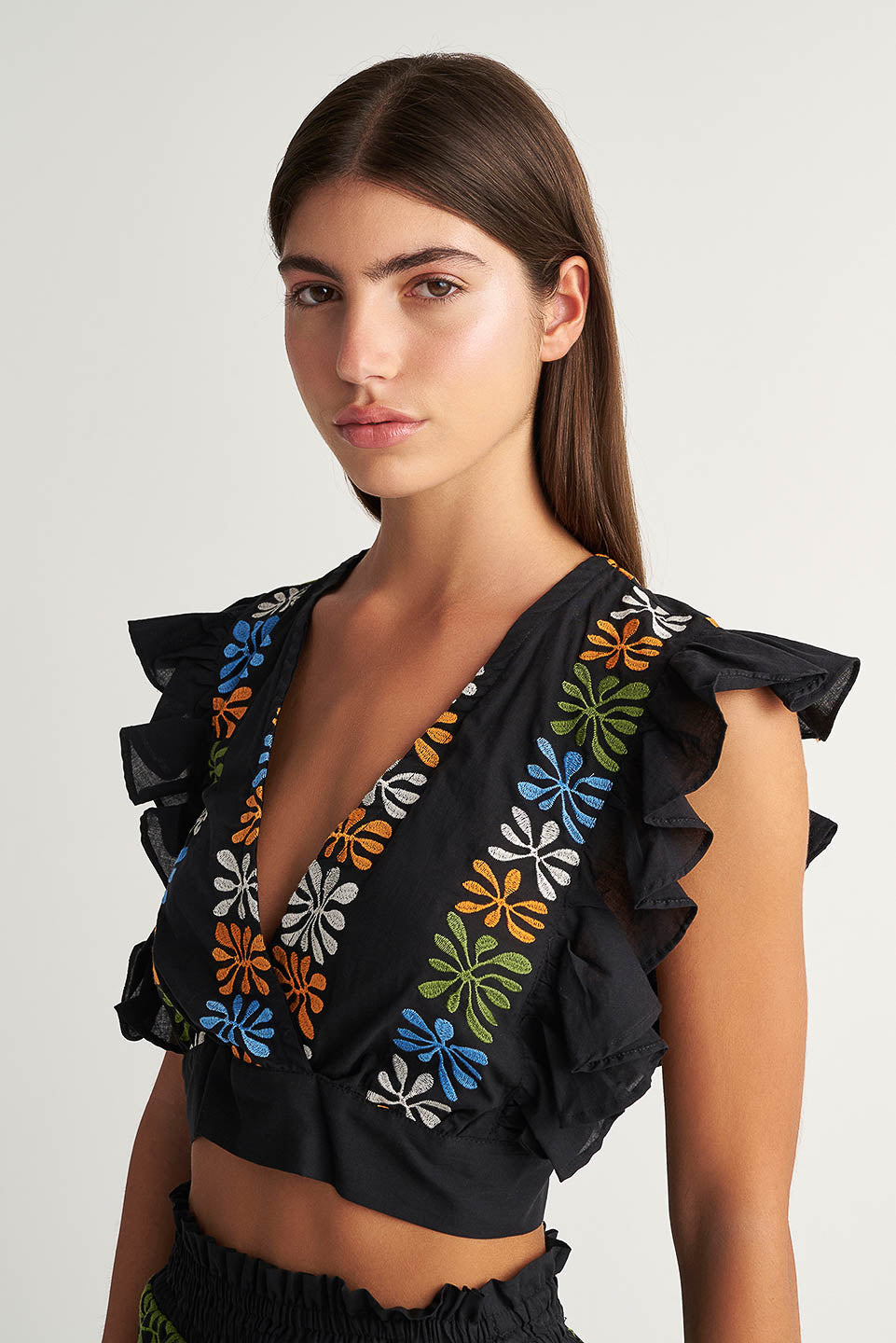 PEARL & CAVIAR OF GREECE - SAMPLE S/M - S24P5006 - COTTON BLEND EMBROIDERED - CROP TOP