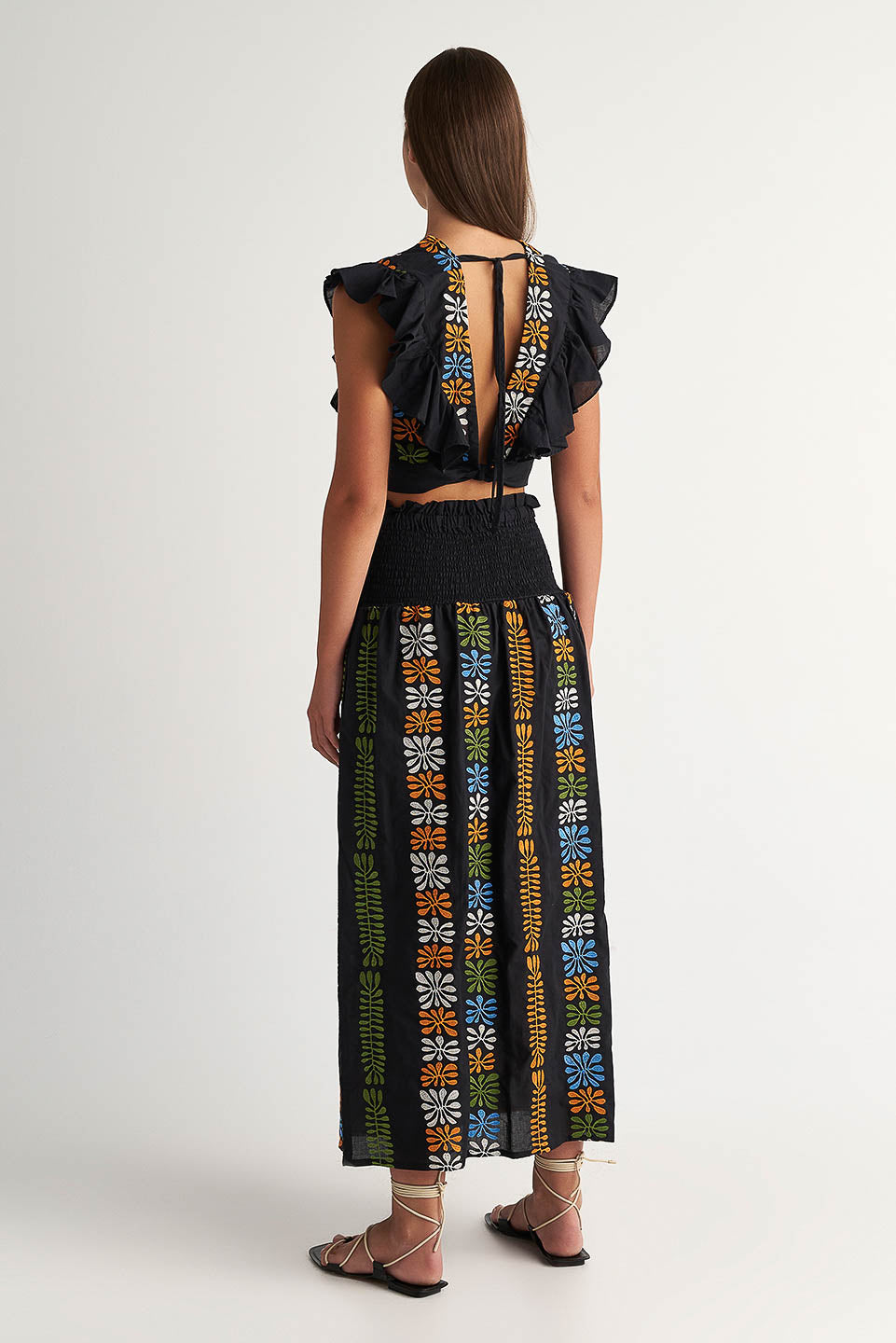 PEARL & CAVIAR OF GREECE - SAMPLE S/M - S24P5008 - COTTON BLEND EMBROIDERED SKIRT ONLY