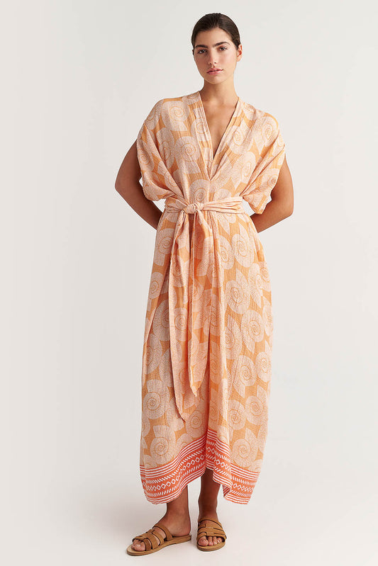 PEARL & CAVIAR - S24P5067 IN CORAL ONE SIZE FITS ALL - SILK/COTTON/VISCOSE - STOCK