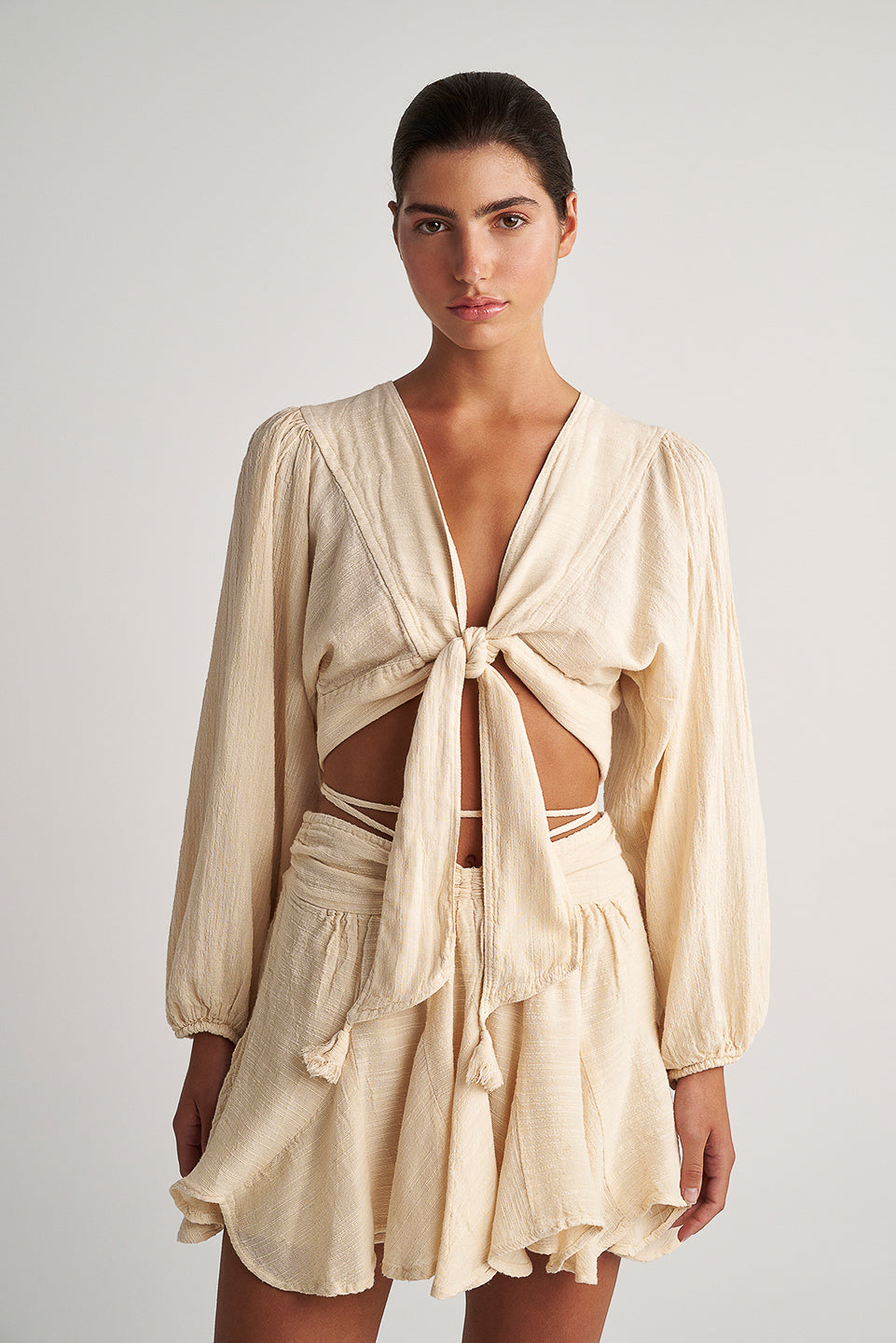 PEARL & CAVIAR OF GREECE - SAMPLE S/M -S24P5155 - LINEN COTTON VISCOSE - SKORT ONLY