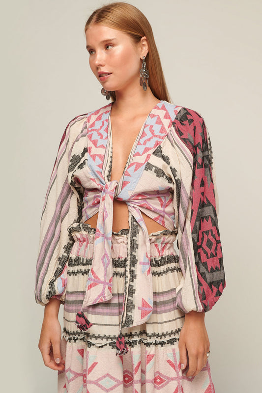 PEARL & CAVIAR OF GREECE - SAMPLE S/M - S22P1038 100% COTTON CROP TIE TOP