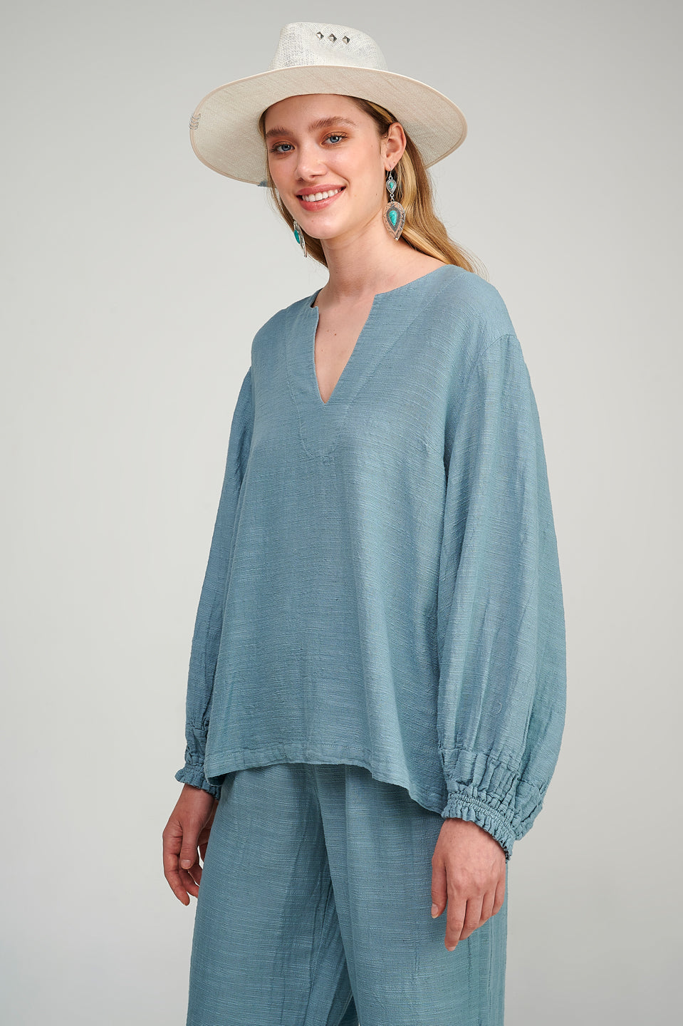 PEARL & CAVIAR OF GREECE - SAMPLE S/M  - S23P6000 COTTON LINEN TENCEL BLOUSE