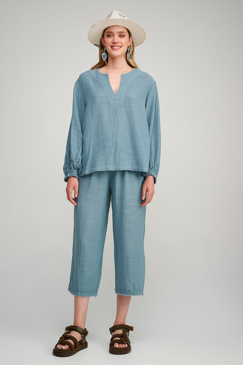 PEARL & CAVIAR OF GREECE - SAMPLE S/M  - S23P6000 COTTON LINEN TENCEL BLOUSE