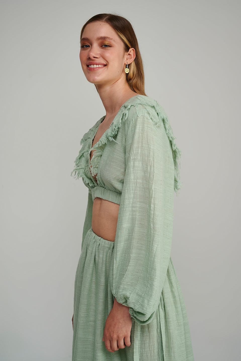 PEARL & CAVIAR OF GREECE - SAMPLE S/M - S23P6008 - LINEN COTTON TENCEL CROP TOP