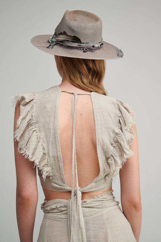 PEARL & CAVIAR OF GREECE - SAMPLE S/M  - S23P6066 LINEN BLEND TOP