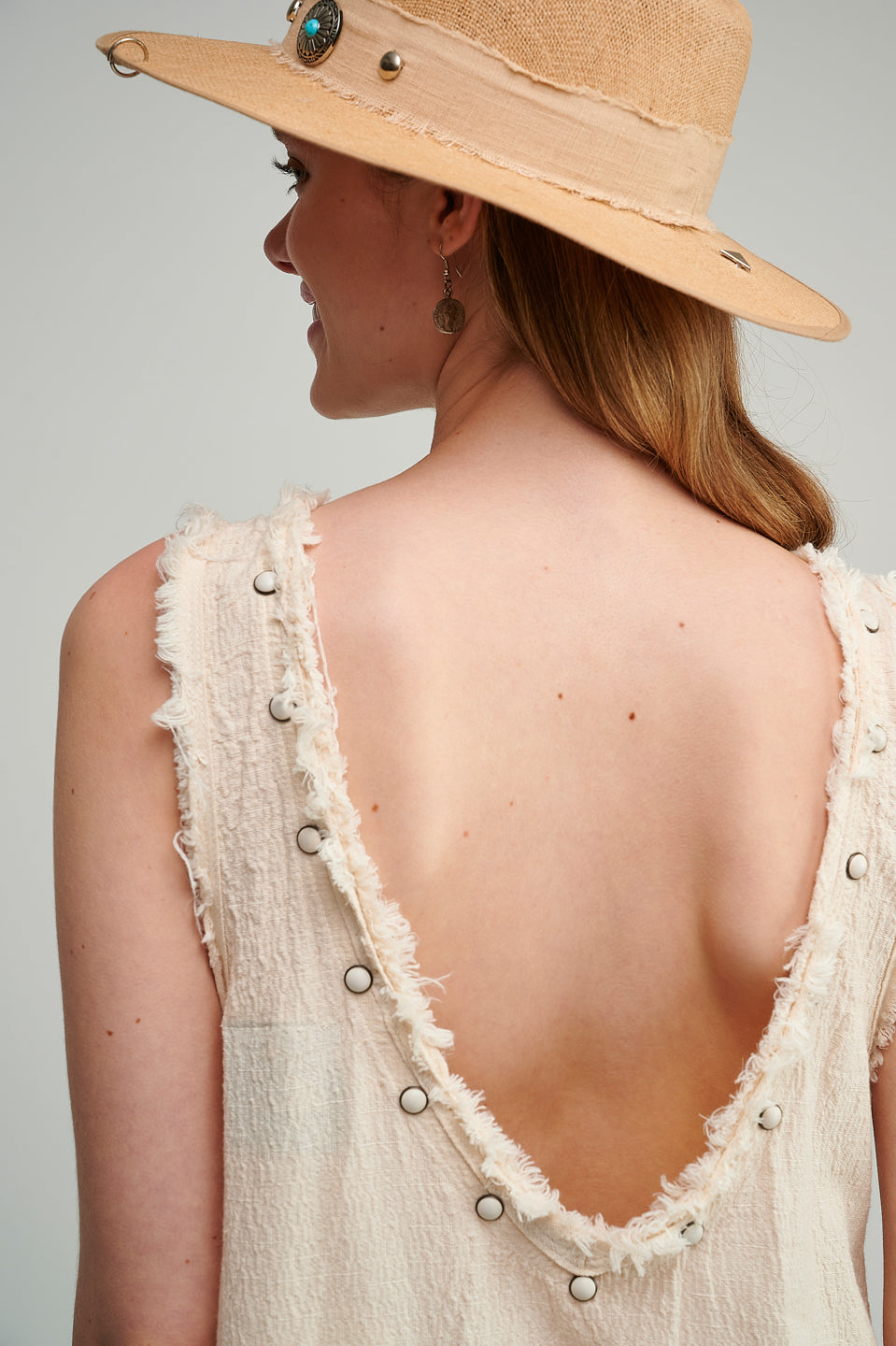 PEARL & CAVIAR OF GREECE - SAMPLE S/M  - S23P6151 100% COTTON WITH STUD DETAIL