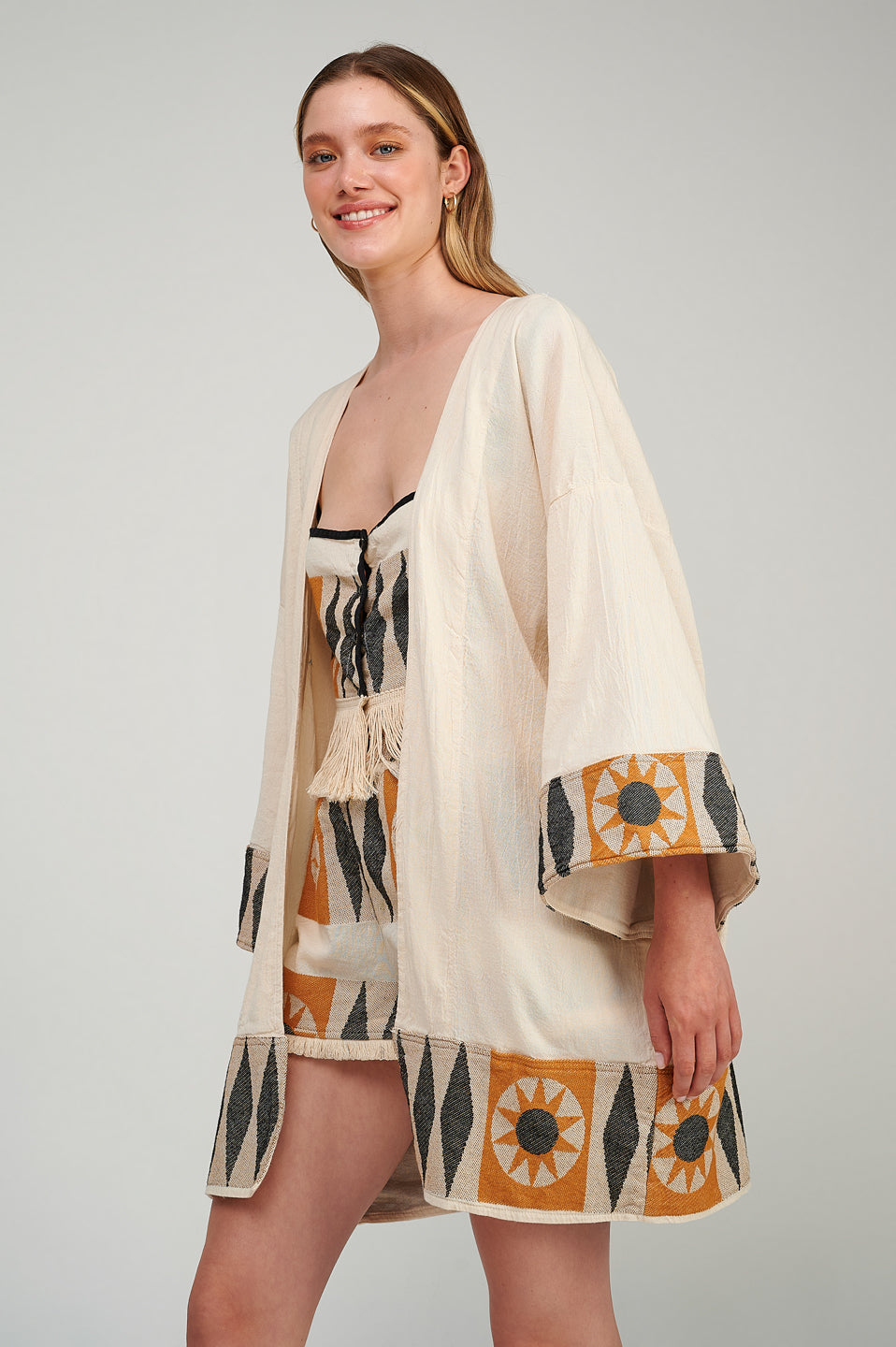 PEARL & CAVIAR OF GREECE - SAMPLE S/M - S23P6193 - COTTON EMBORIDERED KIMONO