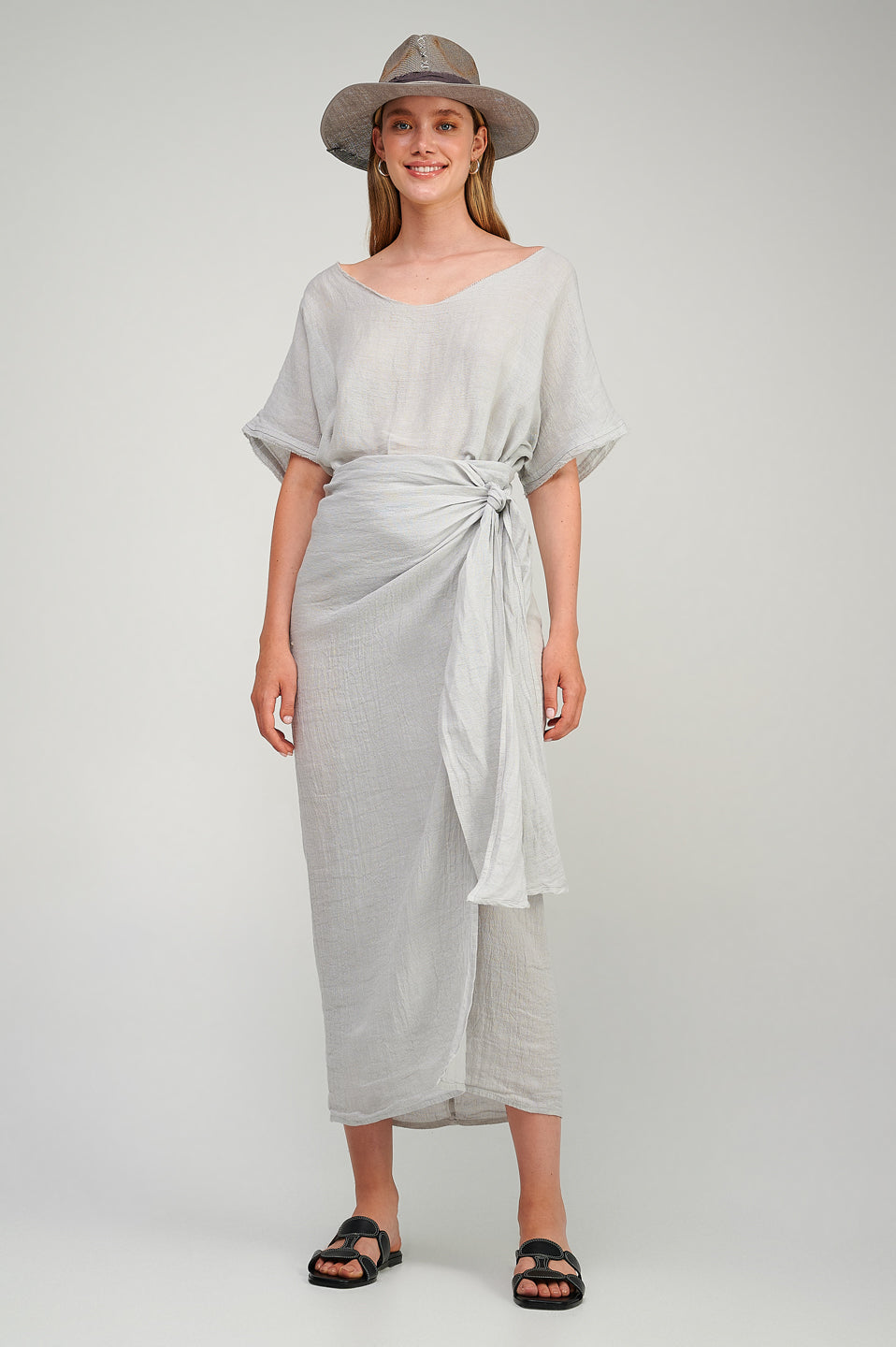 PEARL & CAVIAR OF GREECE - SAMPLE S/M - S23P6219 - LINEN COTTON WRAP SKIRT ONLY