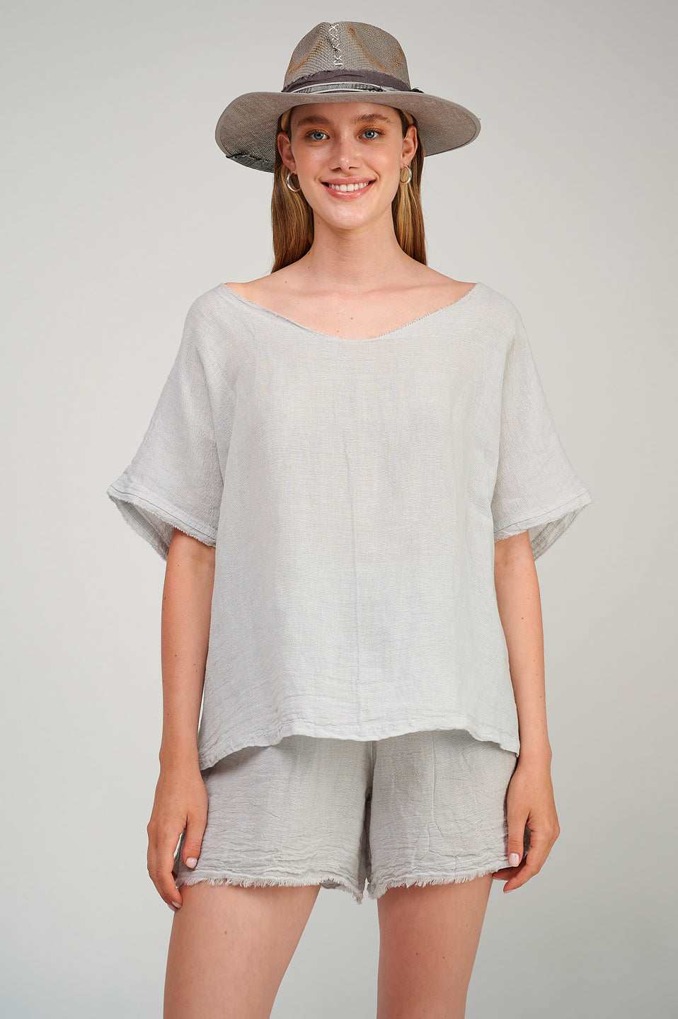 PEARL & CAVIAR OF GREECE - SAMPLE S/M - S23P6227 - LINEN COTTON BLOUSE