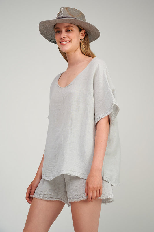 PEARL & CAVIAR OF GREECE - SAMPLE S/M - S23P6227 - LINEN COTTON BLOUSE