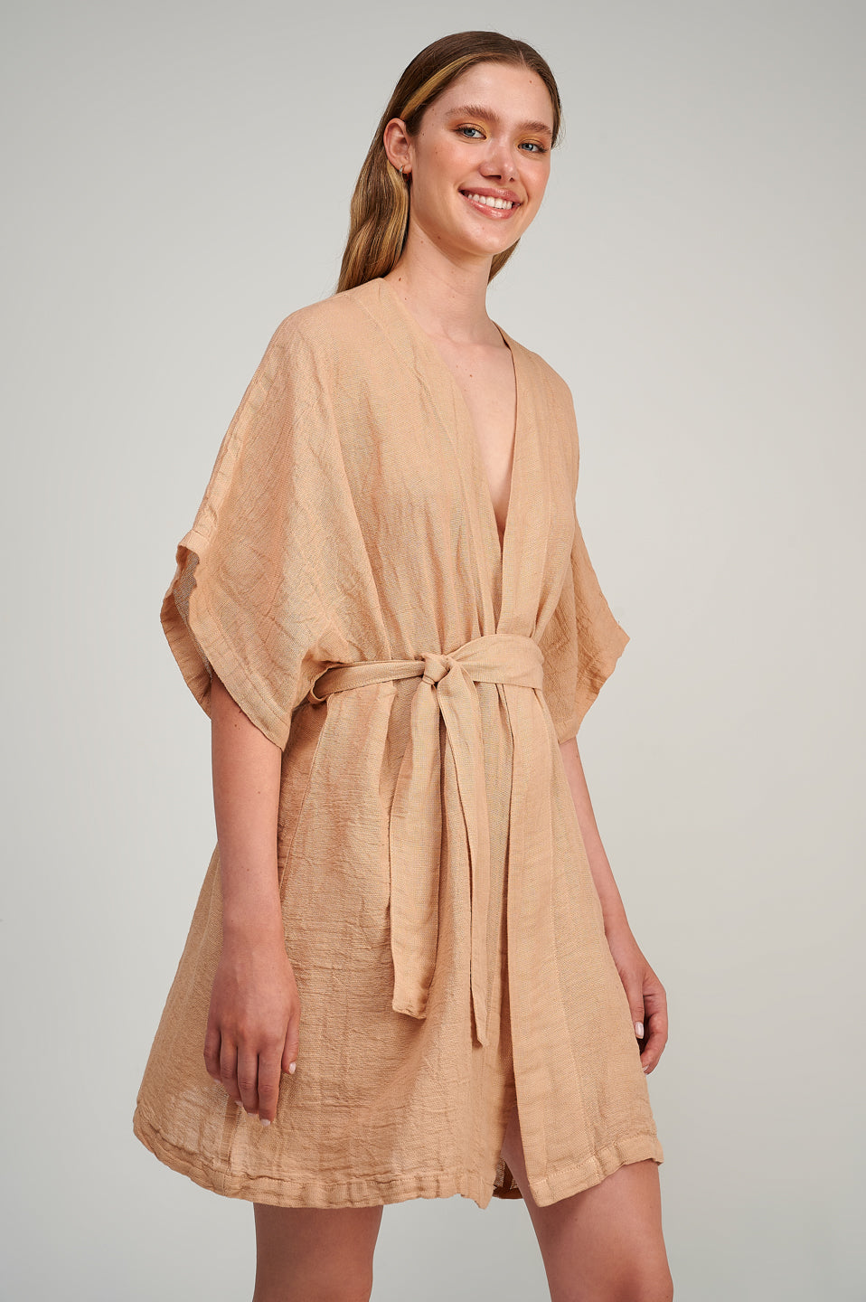 PEARL & CAVIAR OF GREECE - SAMPLE S/M  - S23P6228 COTTON LINEN KIMONO