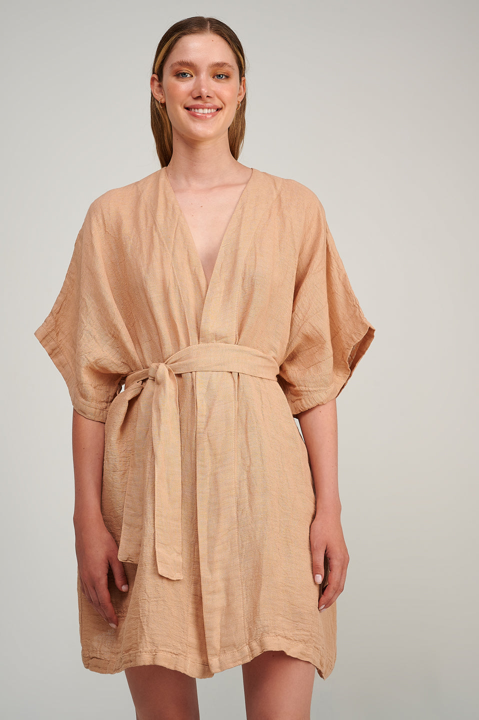 PEARL & CAVIAR OF GREECE - SAMPLE S/M  - S23P6228 COTTON LINEN KIMONO