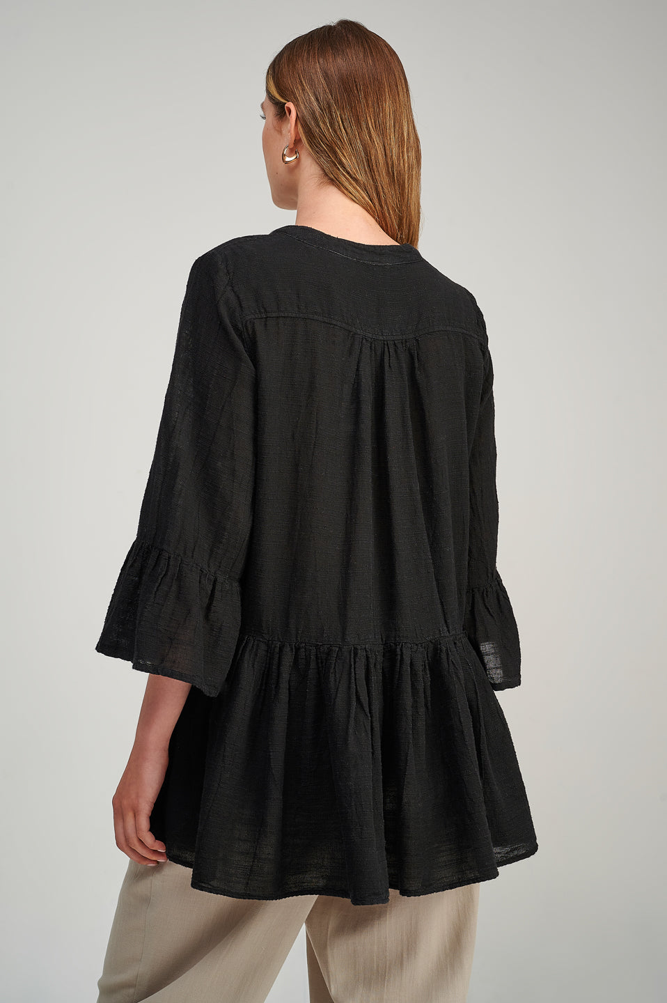 PEARL & CAVIAR OF GREECE - SAMPLE S/M  - S23P6229  COTTON LINEN TENCEL BLOUSE