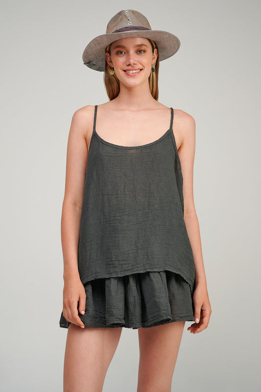 PEARL & CAVIAR OF GREECE - SAMPLE S/M  - S23P6244 COTTON LINEN TOP