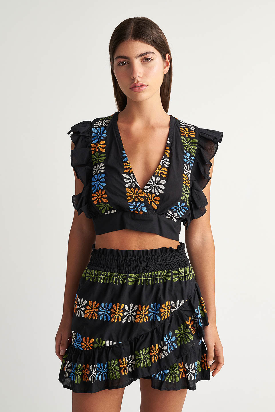 PEARL & CAVIAR OF GREECE - SAMPLE S/M - S24P5004 - COTTON BLEND EMBROIDERED - MINI SKIRT ONLY