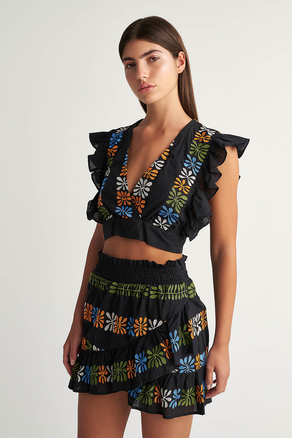 PEARL & CAVIAR OF GREECE - SAMPLE S/M - S24P5004 - COTTON BLEND EMBROIDERED - MINI SKIRT ONLY