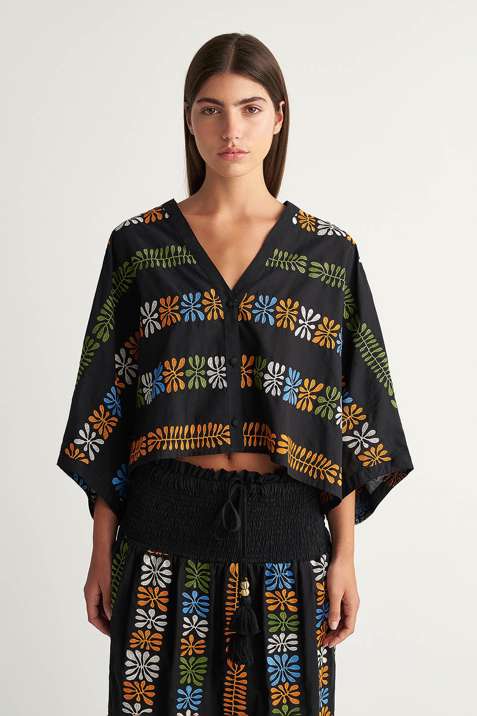 PEARL & CAVIAR OF GREECE - SAMPLE S/M - S24P5005 - COTTON BLEND EMBROIDERED SHIRT