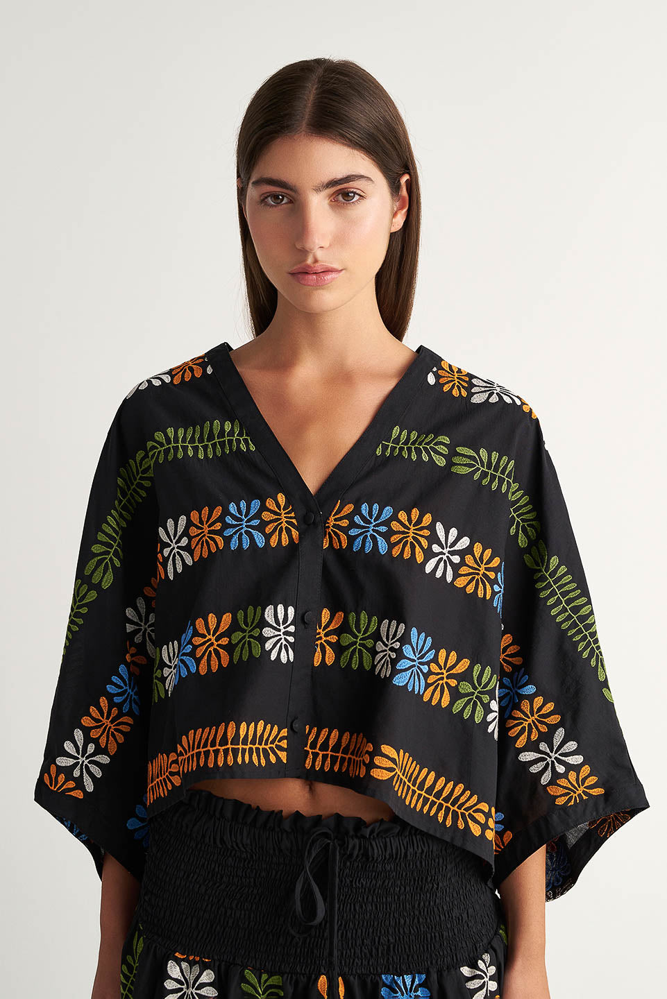 PEARL & CAVIAR OF GREECE - SAMPLE S/M - S24P5005 - COTTON BLEND EMBROIDERED SHIRT