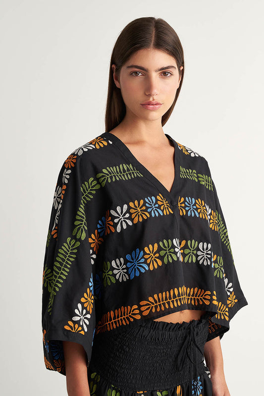 PEARL & CAVIAR OF GREECE - SAMPLE S/M - S24P5005 - COTTON BLEND EMBROIDERED SHIRT