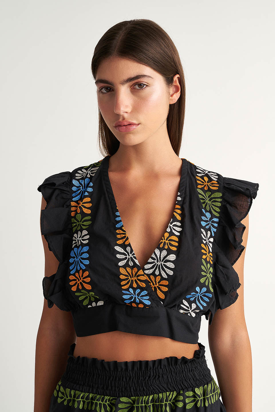 PEARL & CAVIAR OF GREECE - SAMPLE S/M - S24P5006 - COTTON BLEND EMBROIDERED - CROP TOP