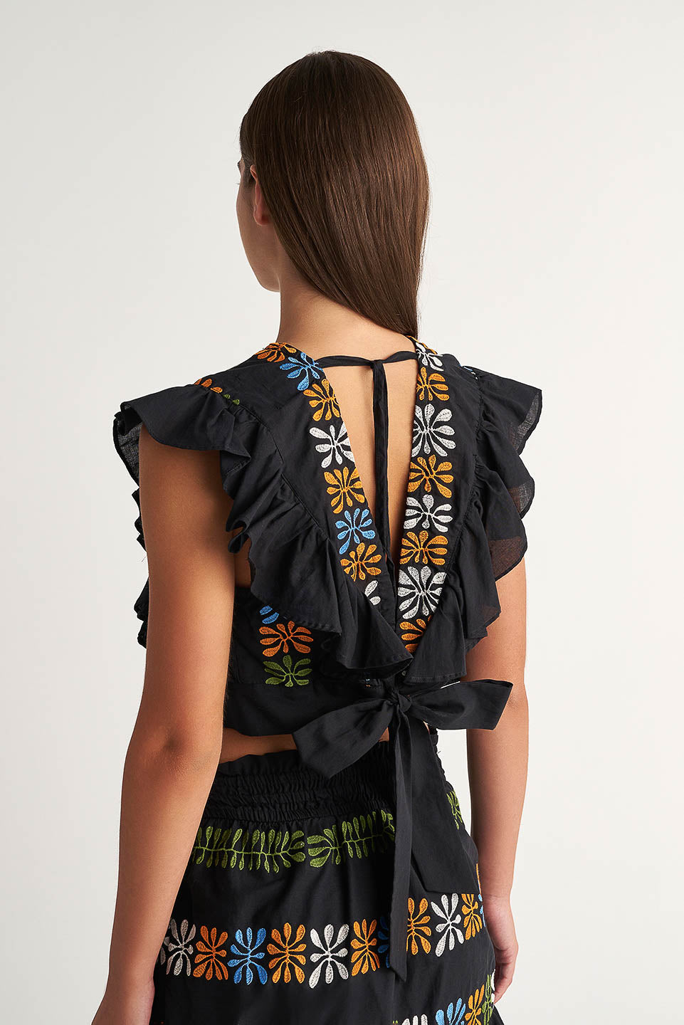 PEARL & CAVIAR OF GREECE - SAMPLE S/M - S24P5006 - COTTON BLEND EMBROIDERED - CROP TOP