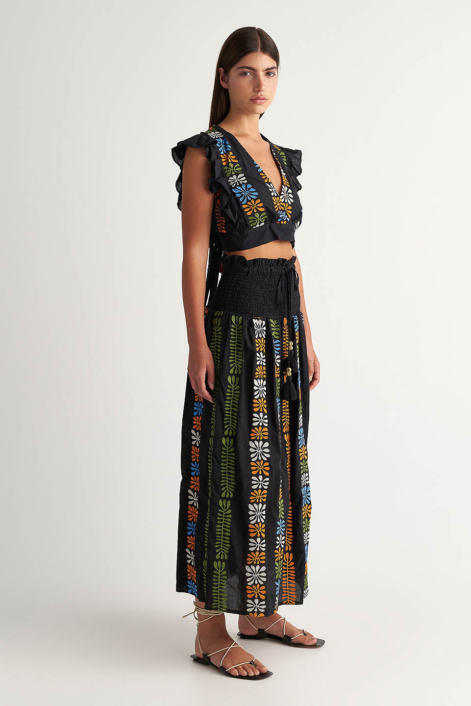 PEARL & CAVIAR OF GREECE - SAMPLE S/M - S24P5008 - COTTON BLEND EMBROIDERED SKIRT ONLY