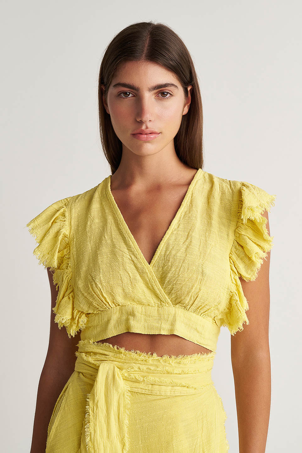 PEARL & CAVIAR OF GREECE - SAMPLE S/M -S24P5041 - LINEN COTTON VISCOSE-CROP TOP