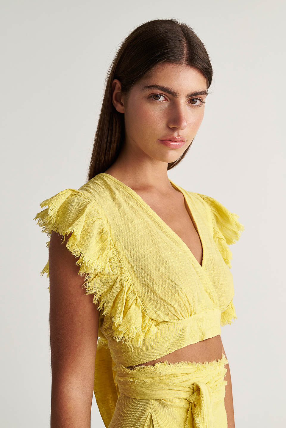 PEARL & CAVIAR OF GREECE - SAMPLE S/M -S24P5041 - LINEN COTTON VISCOSE-CROP TOP