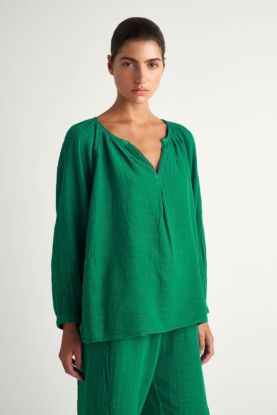 PEARL & CAVIAR OF GREECE - SAMPLE S/M -S24P5281 - LINEN COTTON VISCOSE - BLOUSE ONLY