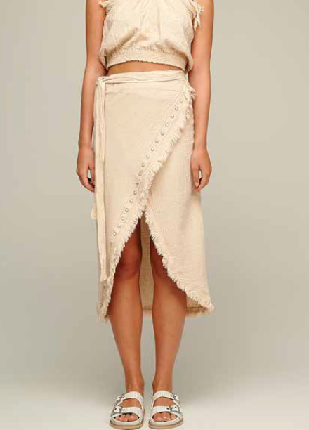 PEARL & CAVIAR SAMPLE S/M  - S22P1149 100% COTTON SKIRT WITH STUD DETAILING