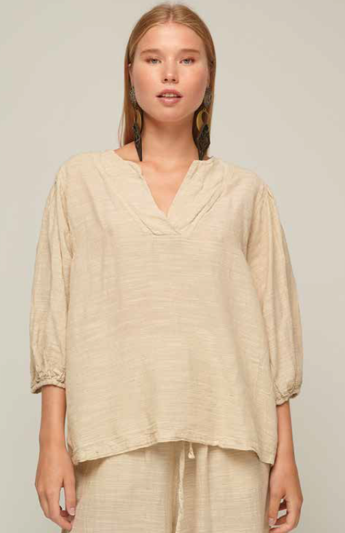 PEARL & CAVIAR M/L  - S22P1056 TOP LINEN BLEND